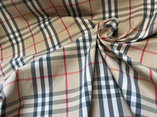 Load image into Gallery viewer, Small Designer Tan Check  78% Cotton  18% Nylon 4% Spandex 1/4 Metre Price