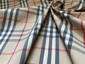 Small Designer Tan Check  78% Cotton  18% Nylon 4% Spandex 1/4 Metre Price