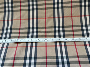 Small Designer Tan Check  78% Cotton  18% Nylon 4% Spandex 1/4 Metre Price