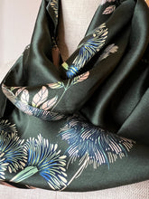 Load image into Gallery viewer, Wild Flowers on Forest Green 100% Silk Charmeuse Scarf