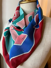 Load image into Gallery viewer, Blue &amp; Red Designer Silk Crepe de Chine Infinity Scarf