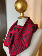 Load image into Gallery viewer, Red &amp; Green Geometric 100% Silk Scarf