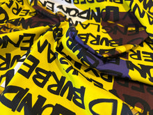 Load image into Gallery viewer, Designer Yellow &amp; Burgundy  100% Lycra 2 way stretch.       1/4 Metre Price