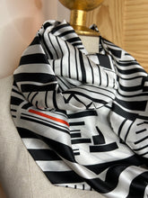 Load image into Gallery viewer, Black &amp; White Geometric 100% Silk Scarf