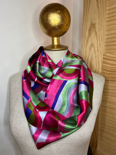 Royal & Fuchsia Geometric 100% Silk Scarf