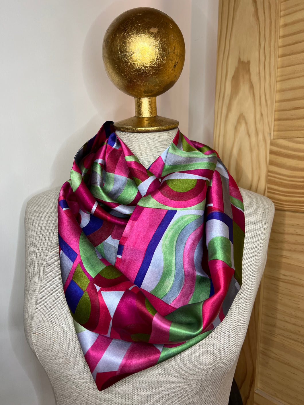 Royal & Fuchsia Geometric 100% Silk Scarf