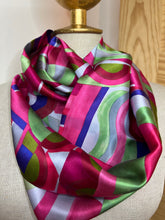 Load image into Gallery viewer, Royal &amp; Fuchsia Geometric 100% Silk Scarf