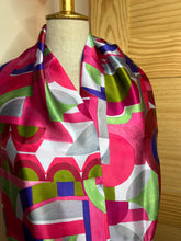 Load image into Gallery viewer, Royal &amp; Fuchsia Geometric 100% Silk Scarf