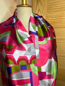 Royal & Fuchsia Geometric 100% Silk Scarf