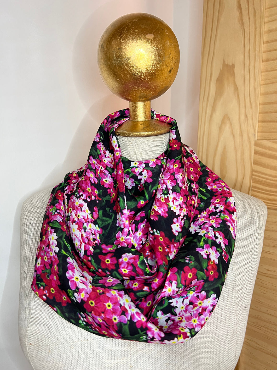 Black & Fuchsia Floral 100% Silk Scarf