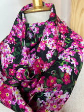 Load image into Gallery viewer, Black &amp; Fuchsia Floral 100% Silk Scarf