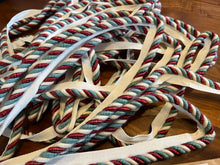 Load image into Gallery viewer, Ivory, Burgundy &amp; Seafoam Piping Cord Blowout 12.50 metres 80% off!!!