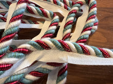 Load image into Gallery viewer, Ivory, Burgundy &amp; Seafoam Piping Cord Blowout 12.50 metres 80% off!!!