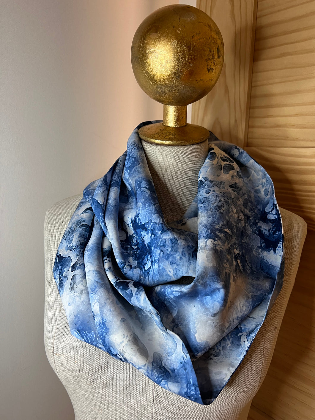 Blue Waves 100% Silk Charmeuse Scarf