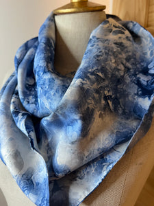 Blue Waves 100% Silk Charmeuse Scarf