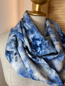 Blue Waves 100% Silk Charmeuse Scarf