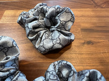 Load image into Gallery viewer, Designer Steel Blue Logo 100% Silk  Scrunchie