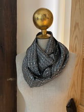 Load image into Gallery viewer, Black &amp; White Circles  100% Silk Charmeuse Infinity Scarf