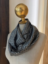 Load image into Gallery viewer, Black &amp; White Circles  100% Silk Charmeuse Infinity Scarf
