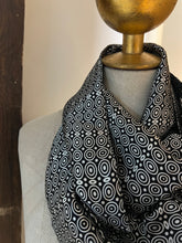 Load image into Gallery viewer, Black &amp; White Circles  100% Silk Charmeuse Infinity Scarf