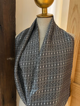Load image into Gallery viewer, Black &amp; White Circles  100% Silk Charmeuse Infinity Scarf