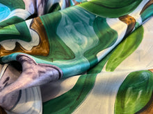 Load image into Gallery viewer, Painted Green &amp; Lavender Waves of Paisley 100% Silk.   1/4 Metre Price