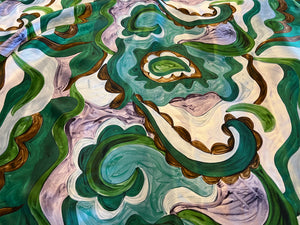 Painted Green & Lavender Waves of Paisley 100% Silk.   1/4 Metre Price