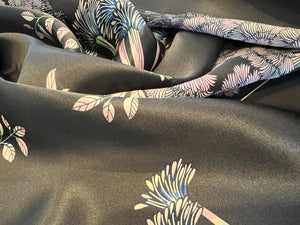 Wild Flowers on Forest Green 100% Silk Charmeuse.    1/4 Metre Price