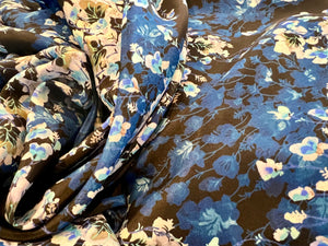 Tiny Floral Garden in Shades of Blue 100% Silk Georgette.   1/4 Metre Price