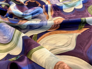 Painted Royal & Purple Waves of Paisley 100% Silk.   1/4 Metre Price