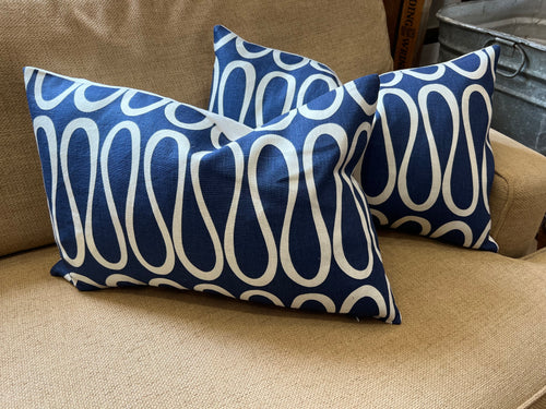 Designer Blue & White Ribbon Oblong Pillows    Price per Pillow Cover