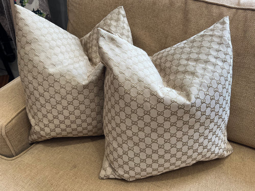 Designer Tan Logo Square Pillows    Price per Pillow Cover