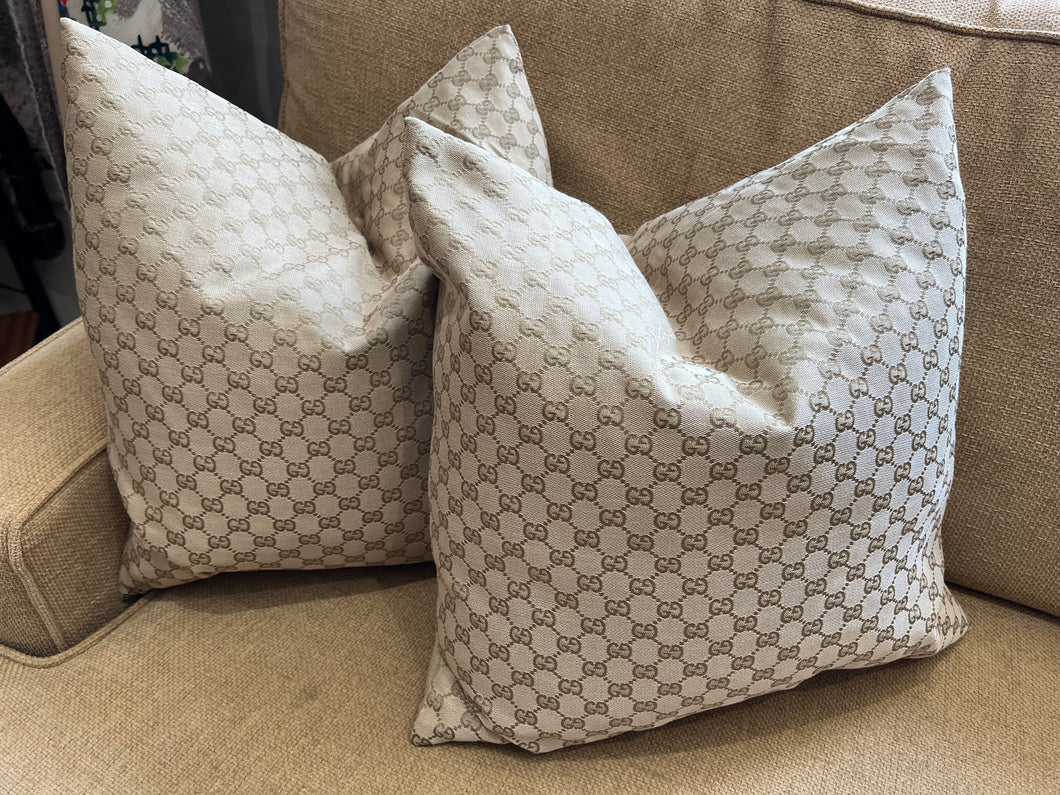 Designer Tan Logo Square Pillows    Price per Pillow Cover