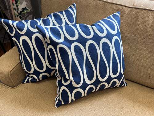 Designer Blue & White Ribbon Square Pillows    Price per Pillow Cover