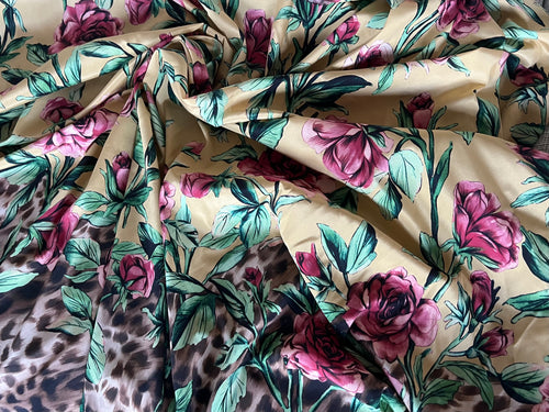 #1544 Designer Yellow & Pink Roses Silk Remnant