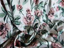 Load image into Gallery viewer, #1545 Designer Green White &amp; Pink Roses Silk Remnants  4x  Available