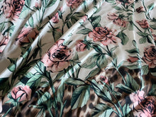 Load image into Gallery viewer, #1545 Designer Green White &amp; Pink Roses Silk Remnants  4x  Available