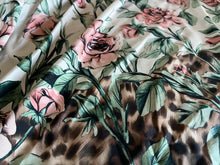 Load image into Gallery viewer, #1545 Designer Green White &amp; Pink Roses Silk Remnants  4x  Available