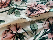 Load image into Gallery viewer, #1545 Designer Green White &amp; Pink Roses Silk Remnants  4x  Available