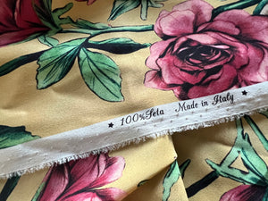 #1544 Designer Yellow & Pink Roses Silk Remnant