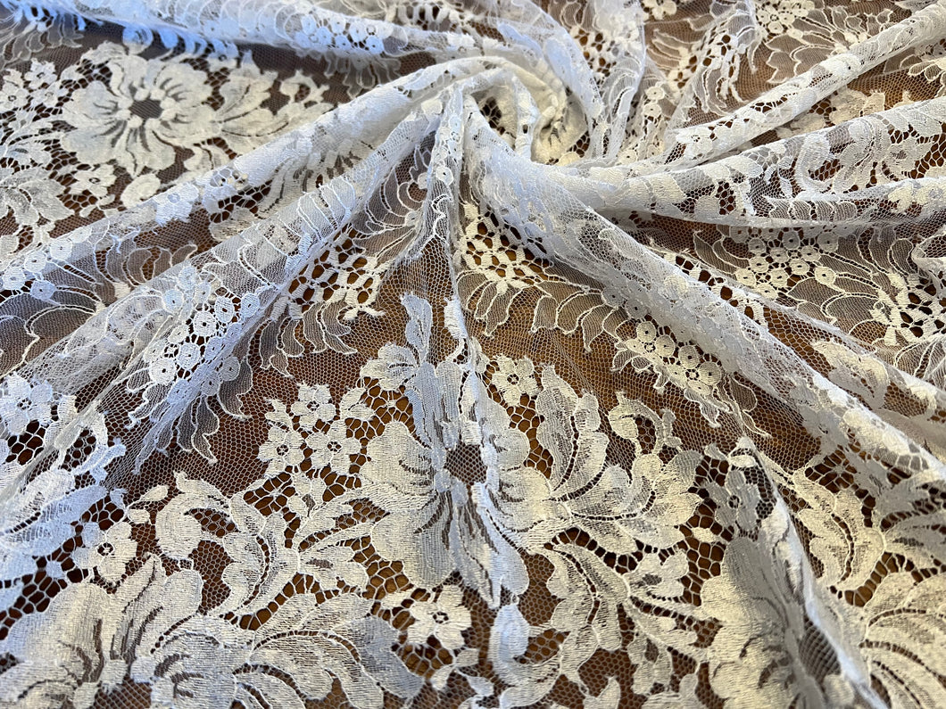 #1170  White Solstice Double Scalloped Chantilly Lace Remnant.