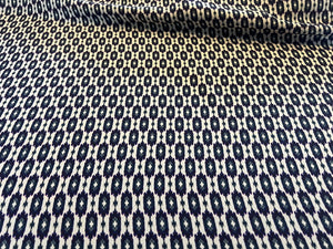 Blue & White Geometric 100% Silk Crepe de Chine    1/4 Metre Price
