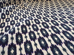 Blue & White Geometric 100% Silk Crepe de Chine    1/4 Metre Price