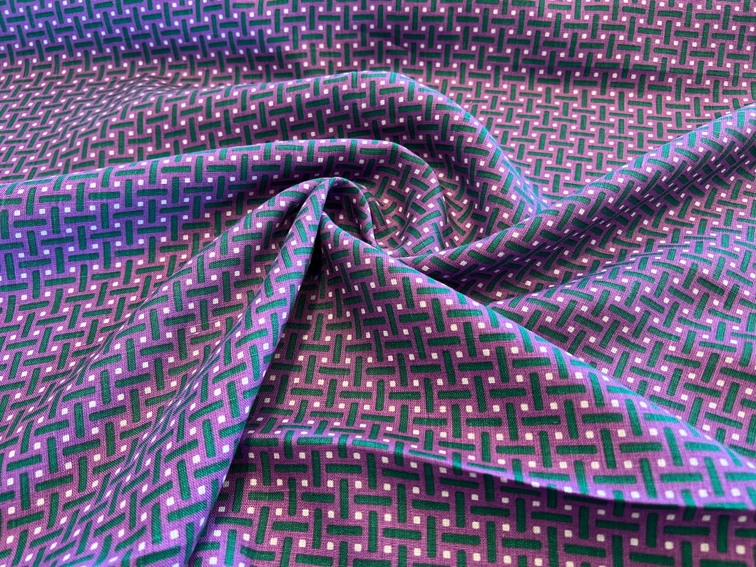 Fuchsia & Green Geometric 100% Linen     1/4 Metre Price