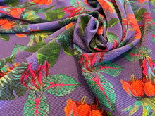 Load image into Gallery viewer, Exclusive Violet pleated Exotic Floral 100% Silk.    1/4 Metre Price