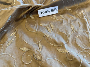 Gold Embroidery on 100% Dupioni silk.  1/4 Metre Price