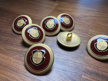 Load image into Gallery viewer, Burgundy &amp; Gold Coat of Arms Suiting Button    Price per Button
