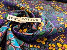 Load image into Gallery viewer, Purple Floral Ojibway Print.   100% Cotton.  1/4 Metre Price