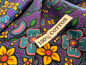 Purple Floral Ojibway Print.   100% Cotton.  1/4 Metre Price