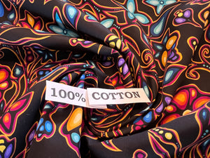 Black Floral Ojibway Print.   100% Cotton.  1/4 Metre Price